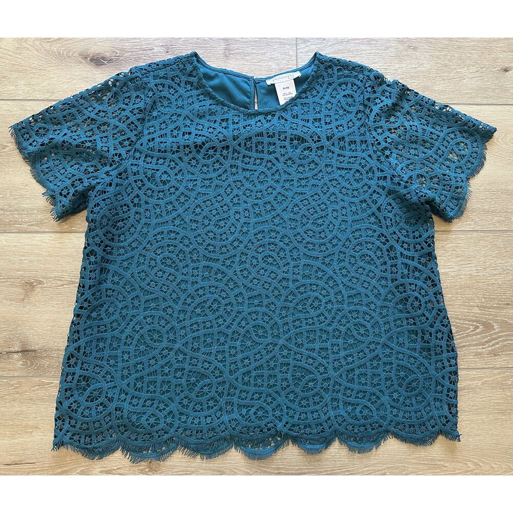 Women's Philosophy Lace Overlay Top Teal Size XL EUC!